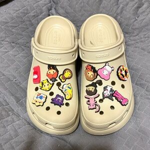 CROCS Beige Clogs with Colorful Charms